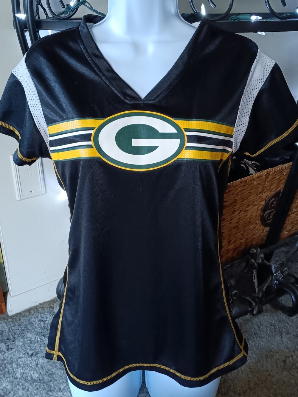 💚💛 Green Bay Packers Logo Jersey Black Womens Small S NFL Team Apparel 2014